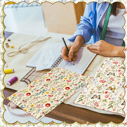 20 Pcs 10''x10'' Yellow Wildflower Quilting Fabric Square Romantic Wildflower Butterfly Quilted Fabric Bundle Spring Floral Precut Printed Patchwork Supplies for Summer DIY Sewing Craft