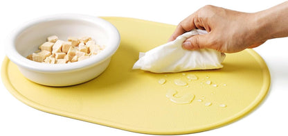 Dog & Cat Feeding Mat, 15.7 x 11.4 in (40x29cm), Thick Premium Platinum Silicone (Leather-Textured Surface), Raised Edges (High Rim), Waterproof, Non-Slip, Made in Korea (Cheese Yellow)