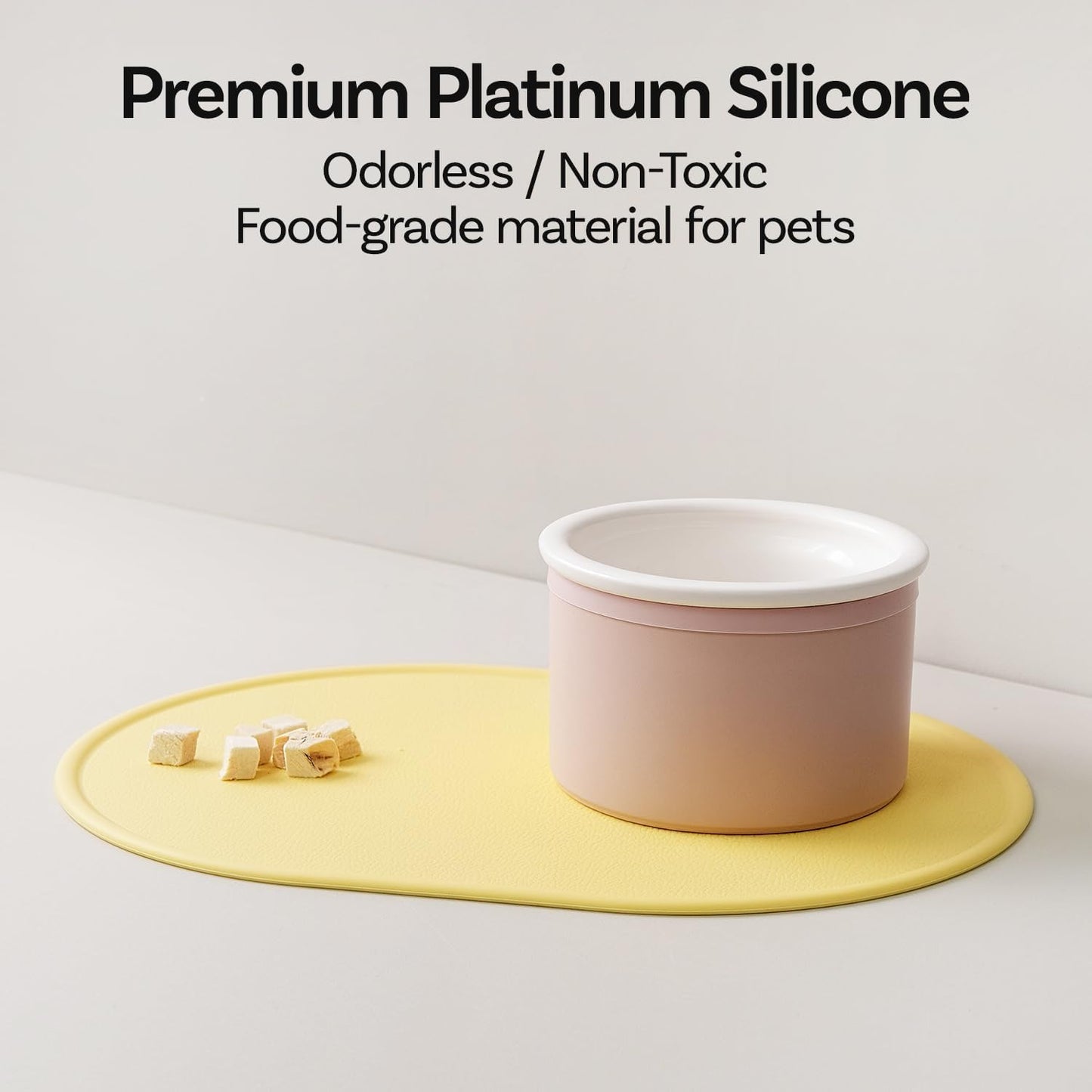 Dog & Cat Feeding Mat, 15.7 x 11.4 in (40x29cm), Thick Premium Platinum Silicone (Leather-Textured Surface), Raised Edges (High Rim), Waterproof, Non-Slip, Made in Korea (Cheese Yellow)