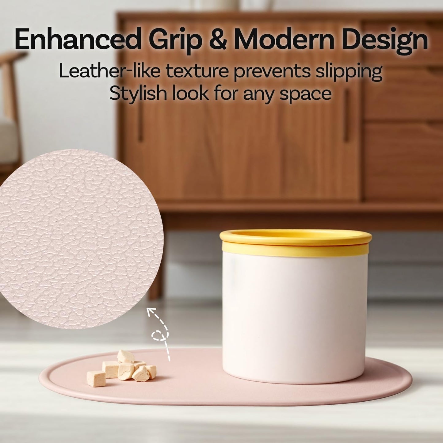 Dog & Cat Feeding Mat, 15.7 x 11.4 in (40x29cm), Thick Premium Platinum Silicone (Leather-Textured Surface), Raised Edges (High Rim), Waterproof, Non-Slip, Made in Korea (Cheese Yellow)
