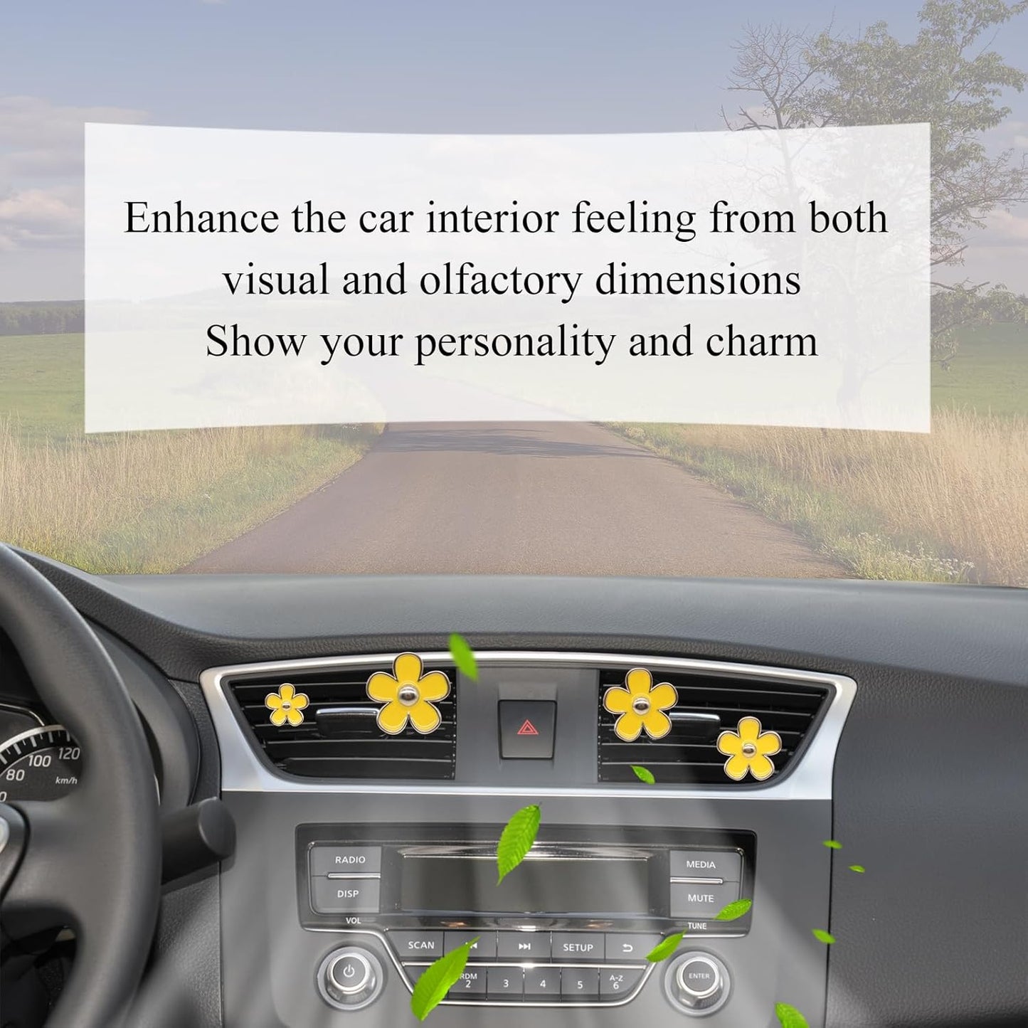 ORIESSE Flowers Air Vent Clips,Daisy Car Air Freshener,4pcs Yellow Flower Car Accessories for Women,Lavender Scent,Dashboard Decorations,Refillable Clips On Air Freshener