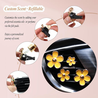 ORIESSE Flowers Air Vent Clips,Daisy Car Air Freshener,4pcs Yellow Flower Car Accessories for Women,Lavender Scent,Dashboard Decorations,Refillable Clips On Air Freshener