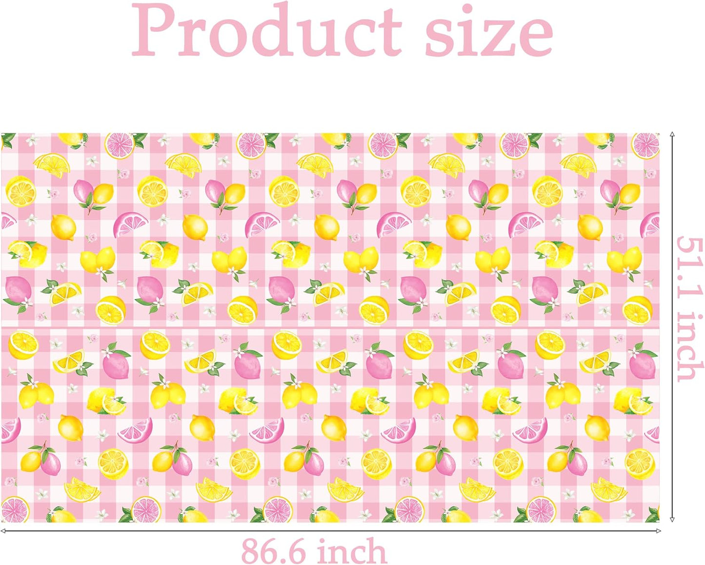 2Pcs Pink Plaid Lemon Disposable Plastic Tablecloths, Waterproof Yellow Citrus Grapefruit Floral Print Table Covers for Summer Lemonade Girl Birthday Bridal Shower Tropical Pool Party Table Decor Supp