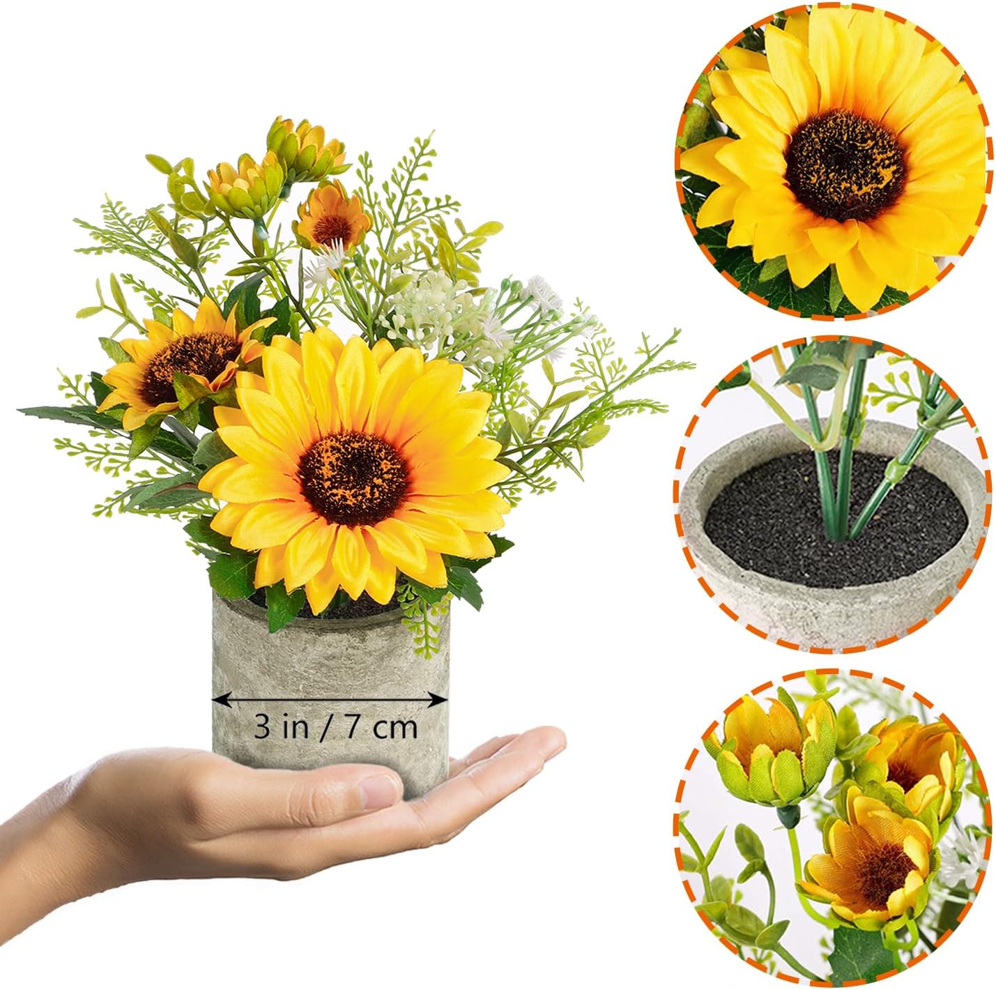 Sunflower Artificial Flowers Pot, Sunflower Decor, Yellow Fake Flower in Pots, for Home Bathroom Kitchen