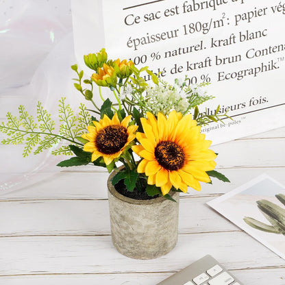 Sunflower Artificial Flowers Pot, Sunflower Decor, Yellow Fake Flower in Pots, for Home Bathroom Kitchen