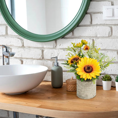 Sunflower Artificial Flowers Pot, Sunflower Decor, Yellow Fake Flower in Pots, for Home Bathroom Kitchen