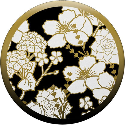 Yellow On Black Flowers Outline Pattern Vintage Floral Art PopSockets Swappable PopGrip