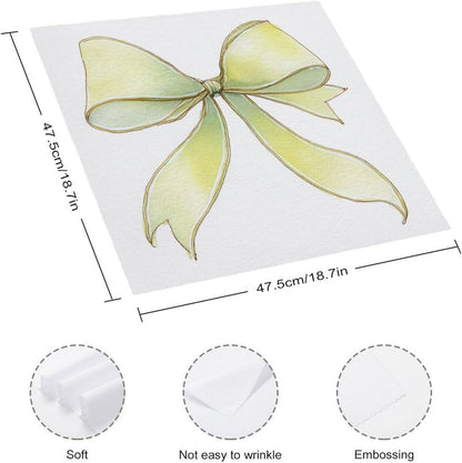 Simple Soft Pastel Yellow Watercolor Ribbon Bow Cloth Napkins Set of 6, Square Premium Reusable Washable Polyester Table Linen Napkin for Dinner Party