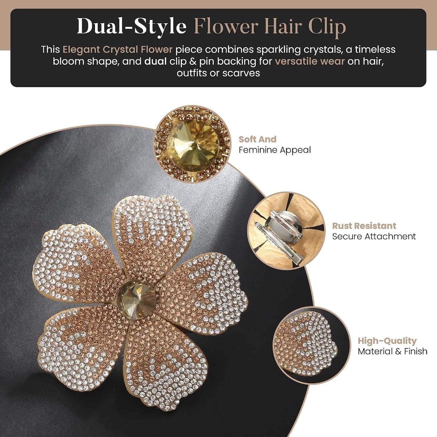2.9 Inches Created Crystal Hibiscus Hawaiian Flower Hair Clips for Women | Boho Braids Artificial Flower Clips for Hair