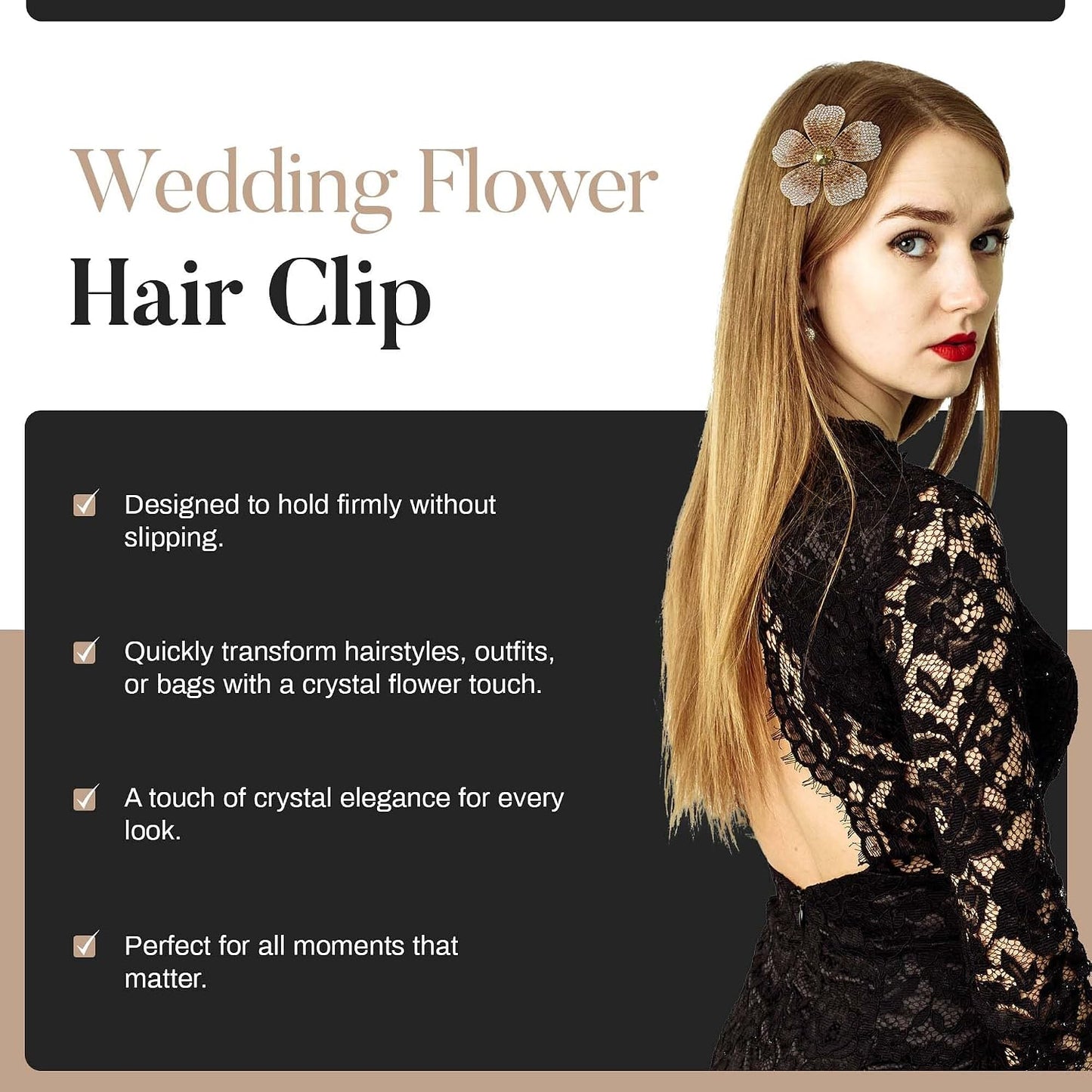 2.9 Inches Created Crystal Hibiscus Hawaiian Flower Hair Clips for Women | Boho Braids Artificial Flower Clips for Hair
