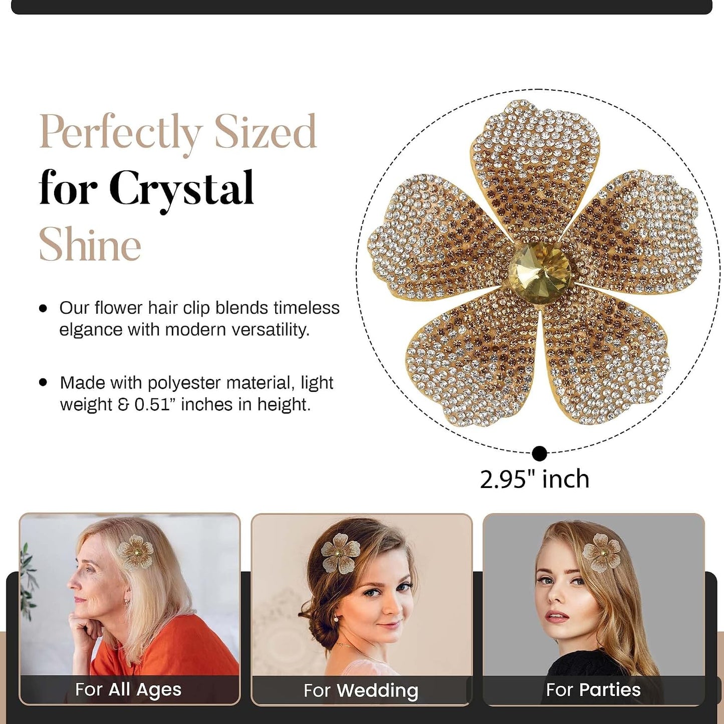 2.9 Inches Created Crystal Hibiscus Hawaiian Flower Hair Clips for Women | Boho Braids Artificial Flower Clips for Hair