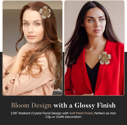 2.9 Inches Created Crystal Hibiscus Hawaiian Flower Hair Clips for Women | Boho Braids Artificial Flower Clips for Hair