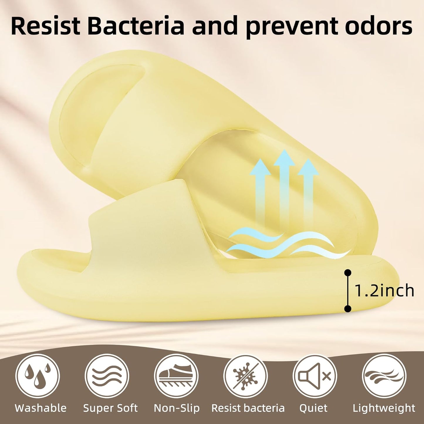 Women's Men's Cloud Pillow Slippers | Soft Non-Slip Shower Slides | Elastic EVA, 1.2in thick cushion, quiet, water-resistant, anti-slip, beach, bedroom, bathroom, dorm, travel daily wear