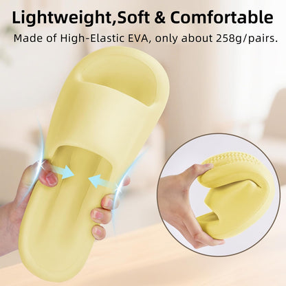 Women's Men's Cloud Pillow Slippers | Soft Non-Slip Shower Slides | Elastic EVA, 1.2in thick cushion, quiet, water-resistant, anti-slip, beach, bedroom, bathroom, dorm, travel daily wear