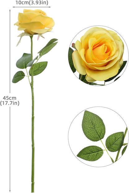 12 Pcs Yellow Flowers Artificial Roses Fake Flowers with Long Stem Silk Roses Faux Roses for Wedding Bouquet Bridal Shower Party Home Table Centerpieces DIY Florals Decoration