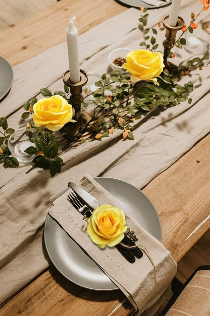 12 Pcs Yellow Flowers Artificial Roses Fake Flowers with Long Stem Silk Roses Faux Roses for Wedding Bouquet Bridal Shower Party Home Table Centerpieces DIY Florals Decoration