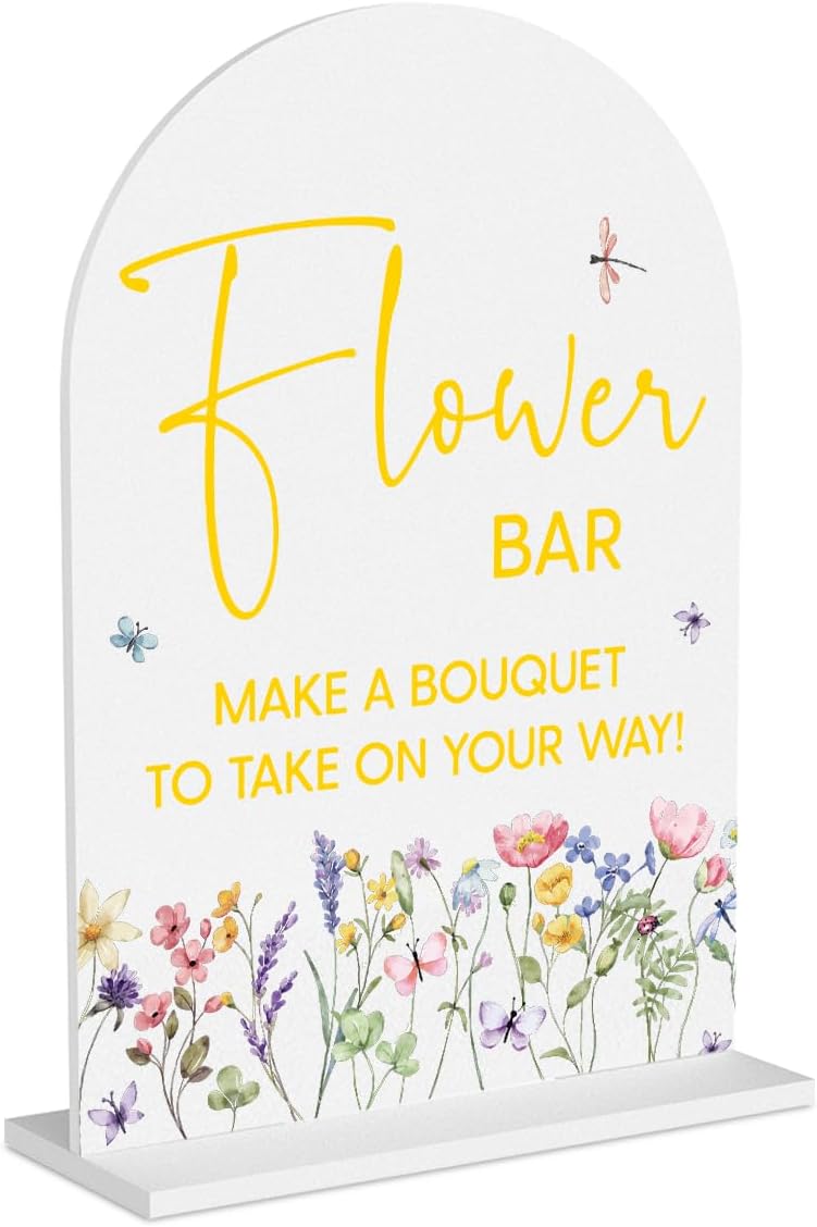 Yellow Flower Bar Sign Wedding Acrylic Table Sign Bridal Shower decorations | Wedding Acrylic Decor for Bridal Baby Shower Gender Reveal Birthday Party