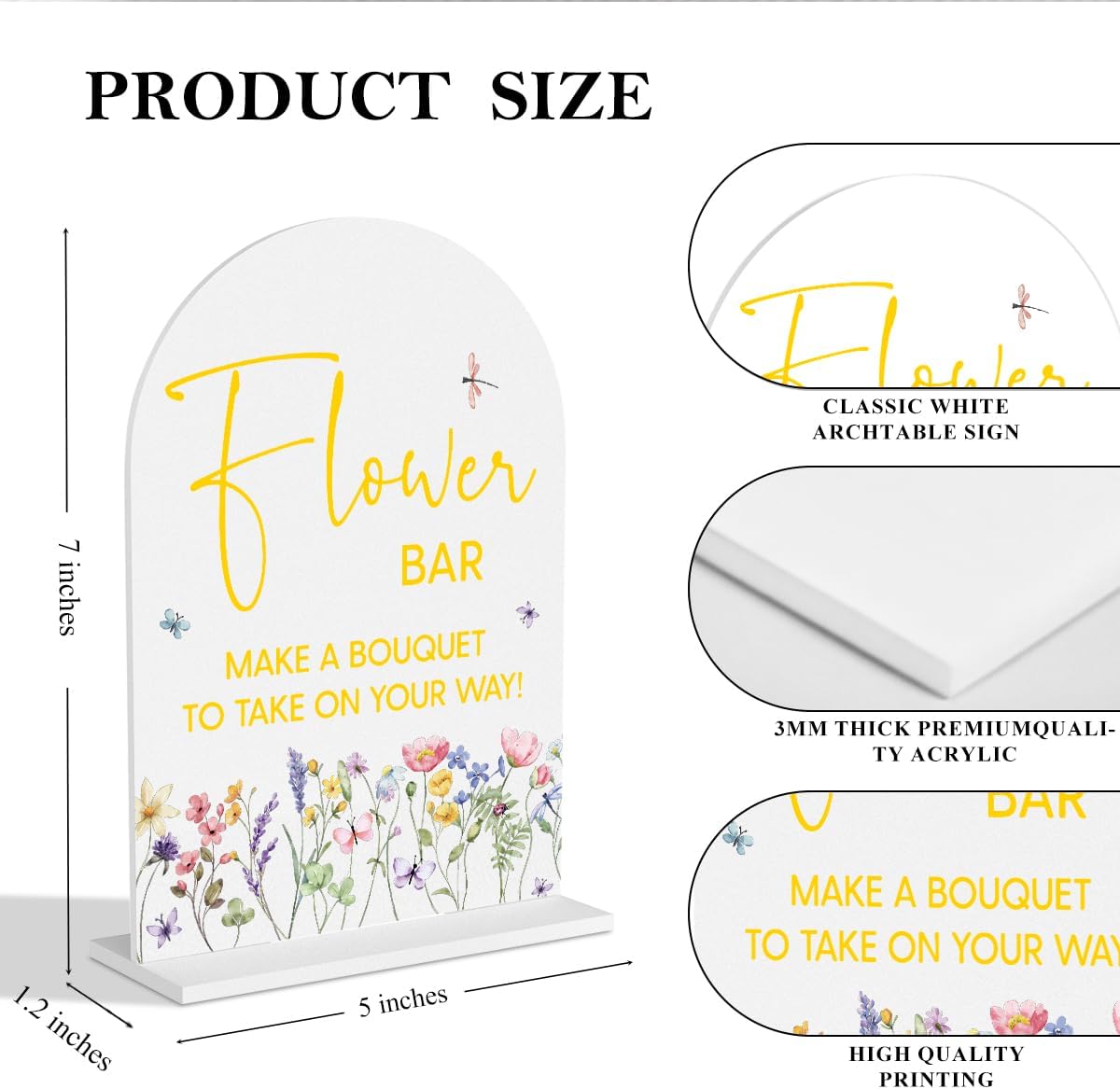 Yellow Flower Bar Sign Wedding Acrylic Table Sign Bridal Shower decorations | Wedding Acrylic Decor for Bridal Baby Shower Gender Reveal Birthday Party