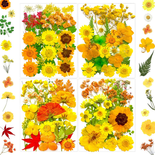 88Pcs Yellow Pressed Dried Flowers for Resin Molds, Real Natural Bulk Dry Floral Leaves for DIY Art Crafts, Epoxy Jewelry, Candle, Soap Making, Nails Decors