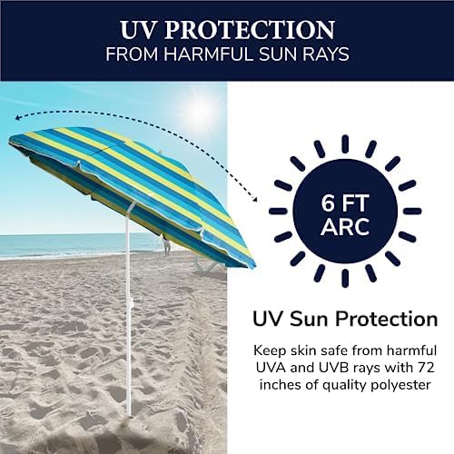 Beach Sun Umbrella, Portable, UV Protection, Great for Outdoor, Shoulder Carry Bag, Full 6 ft Arc