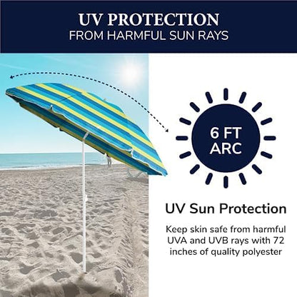 Beach Sun Umbrella, Portable, UV Protection, Great for Outdoor, Shoulder Carry Bag, Full 6 ft Arc