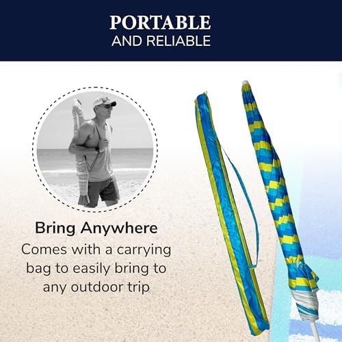 Beach Sun Umbrella, Portable, UV Protection, Great for Outdoor, Shoulder Carry Bag, Full 6 ft Arc