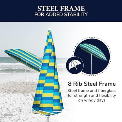 Beach Sun Umbrella, Portable, UV Protection, Great for Outdoor, Shoulder Carry Bag, Full 6 ft Arc