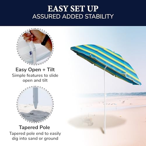 Beach Sun Umbrella, Portable, UV Protection, Great for Outdoor, Shoulder Carry Bag, Full 6 ft Arc