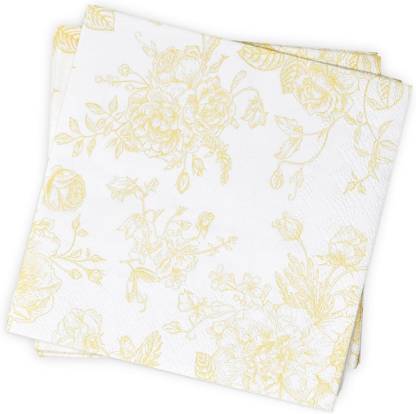 Yellow Floral Cocktail Napkins 100 Pack Spring Beverage Party | Disposable 3 Ply Paper Napkins With Elegant Yellow Floral Design for Weddings, Birthdays, Showers, Holidays, and Desserts.