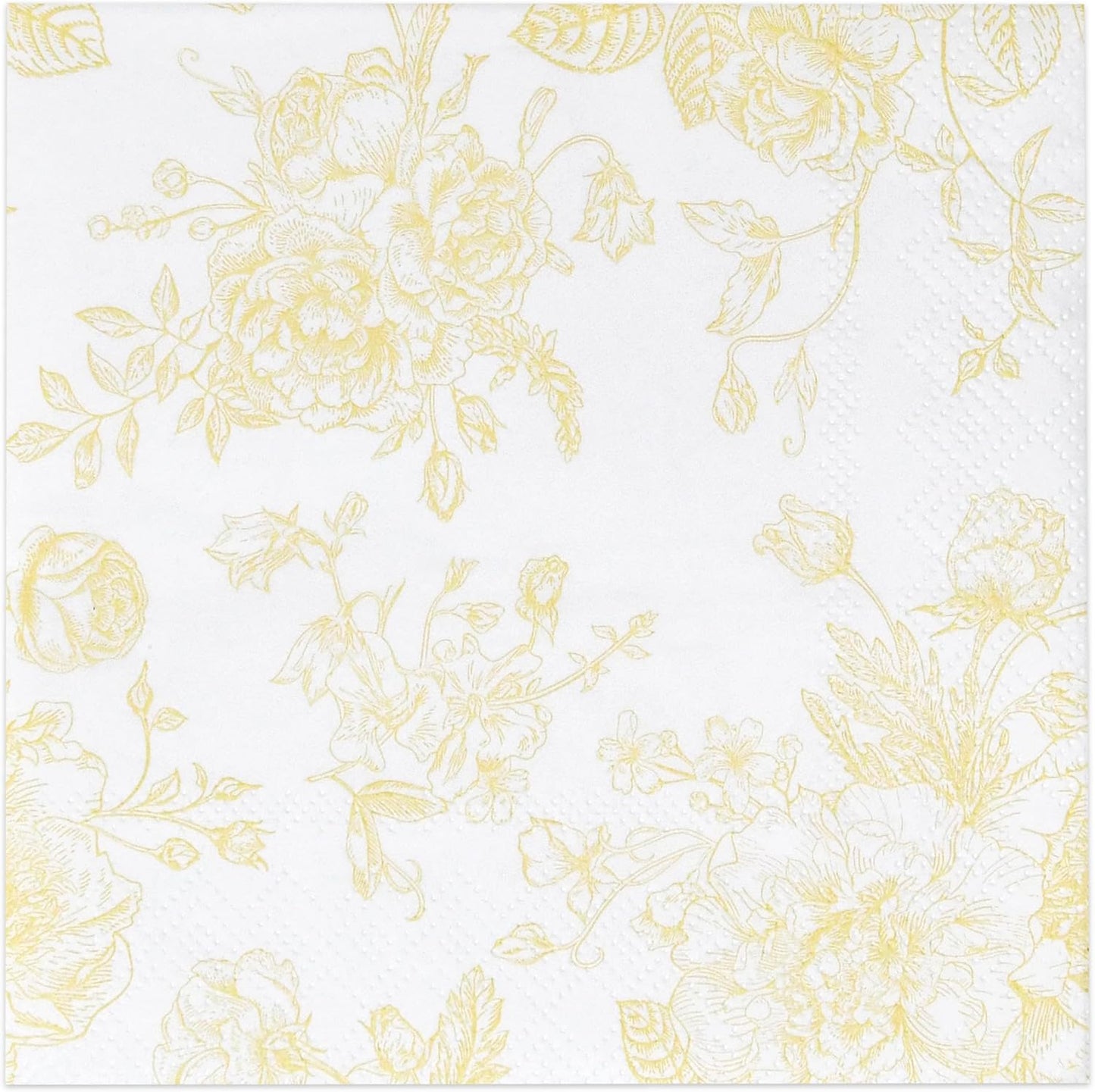 Yellow Floral Cocktail Napkins 100 Pack Spring Beverage Party | Disposable 3 Ply Paper Napkins With Elegant Yellow Floral Design for Weddings, Birthdays, Showers, Holidays, and Desserts.