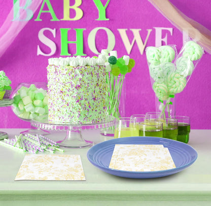 Yellow Floral Cocktail Napkins 100 Pack Spring Beverage Party | Disposable 3 Ply Paper Napkins With Elegant Yellow Floral Design for Weddings, Birthdays, Showers, Holidays, and Desserts.