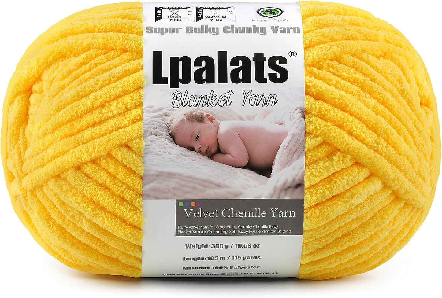 Baby Blanket Yarn for Crocheting - 1 Pack of 300g/10.6oz Super Fluffy Chunky Chenille Yarn for Hand Knitting, 115 yds Super Bulky Plush Yarn for Cozy Blankets and Amigurumi (1, Yellow)