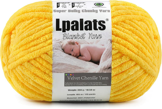 Baby Blanket Yarn for Crocheting - 1 Pack of 300g/10.6oz Super Fluffy Chunky Chenille Yarn for Hand Knitting, 115 yds Super Bulky Plush Yarn for Cozy Blankets and Amigurumi (1, Yellow)