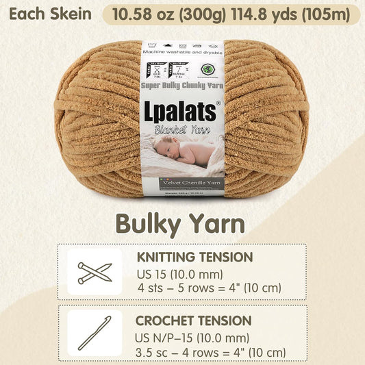 Baby Blanket Yarn for Crocheting - 1 Pack of 300g/10.6oz Super Fluffy Chunky Chenille Yarn for Hand Knitting, 115 yds Super Bulky Plush Yarn for Cozy Blankets and Amigurumi (1, Yellow)