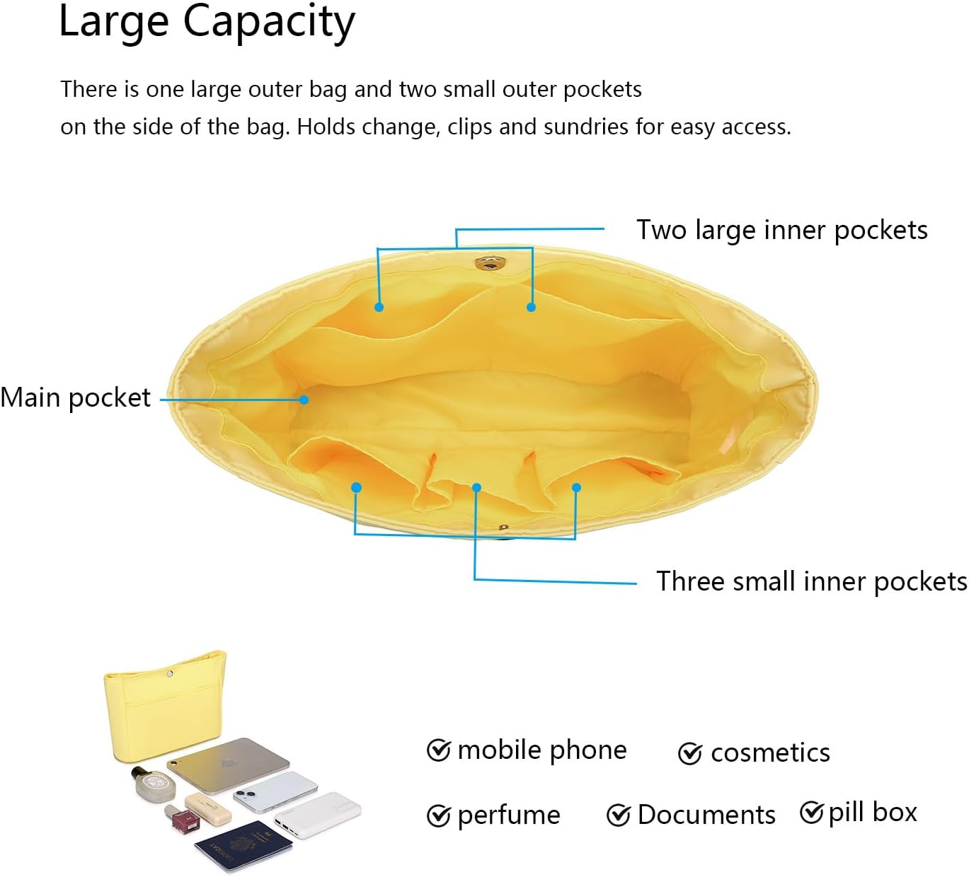 YONEBN waterproof Storage Bag Lightweight Large Capacity nylon Bag Inner Bag Handbag Organizer