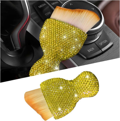 Rhinestone Car Detailing Brush with Soft Bristles, Yellow | ABS handle, ergonomic grip, reaches vents dashboards and console gaps, tap-clean care, interior cleaning tool
