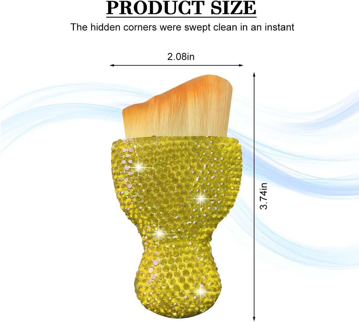 Rhinestone Car Detailing Brush with Soft Bristles, Yellow | ABS handle, ergonomic grip, reaches vents dashboards and console gaps, tap-clean care, interior cleaning tool