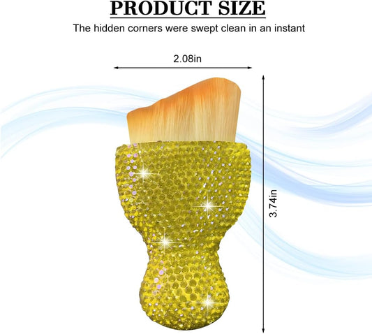 Rhinestone Car Detailing Brush with Soft Bristles, Yellow | ABS handle, ergonomic grip, reaches vents dashboards and console gaps, tap-clean care, interior cleaning tool
