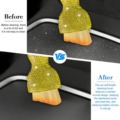 Rhinestone Car Detailing Brush with Soft Bristles, Yellow | ABS handle, ergonomic grip, reaches vents dashboards and console gaps, tap-clean care, interior cleaning tool