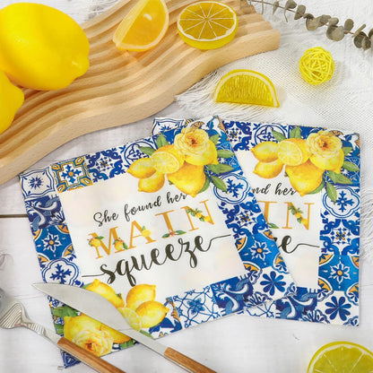 80Pcs Blue Tiles Lemon Paper Napkins She Found Her Main Squeeze Disposable Luncheon Napkins Dessert Dinner Hand Napkin for Summer Bridal Shower Bachelorette Party Supplies Decoration