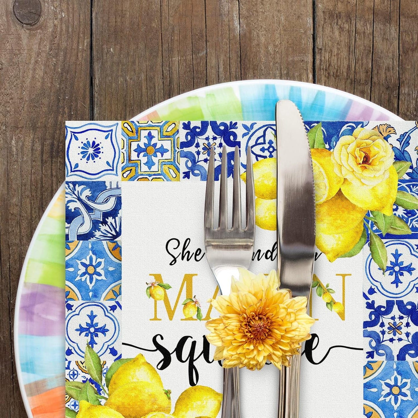 80Pcs Blue Tiles Lemon Paper Napkins She Found Her Main Squeeze Disposable Luncheon Napkins Dessert Dinner Hand Napkin for Summer Bridal Shower Bachelorette Party Supplies Decoration