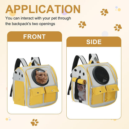 Pet Backpack Carrier, Portable and Ventilated, Oxford Cloth, Dogs Cats and Small Animals Travel Bag 12.99", (Yellow, 1 Pcs), Intended for Hiking/Camping/Traveling