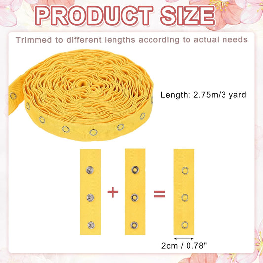 3 Yards Metal Snap Tape for Sewing Snap Buttons for Clothes, Metal Button Tape Ribbon for Clothes, Cotton Snap Trim Fastener for DIY Crafts, 0.78" Width,Yellow