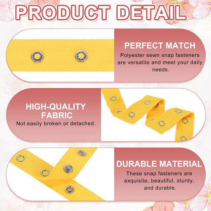 3 Yards Metal Snap Tape for Sewing Snap Buttons for Clothes, Metal Button Tape Ribbon for Clothes, Cotton Snap Trim Fastener for DIY Crafts, 0.78" Width,Yellow