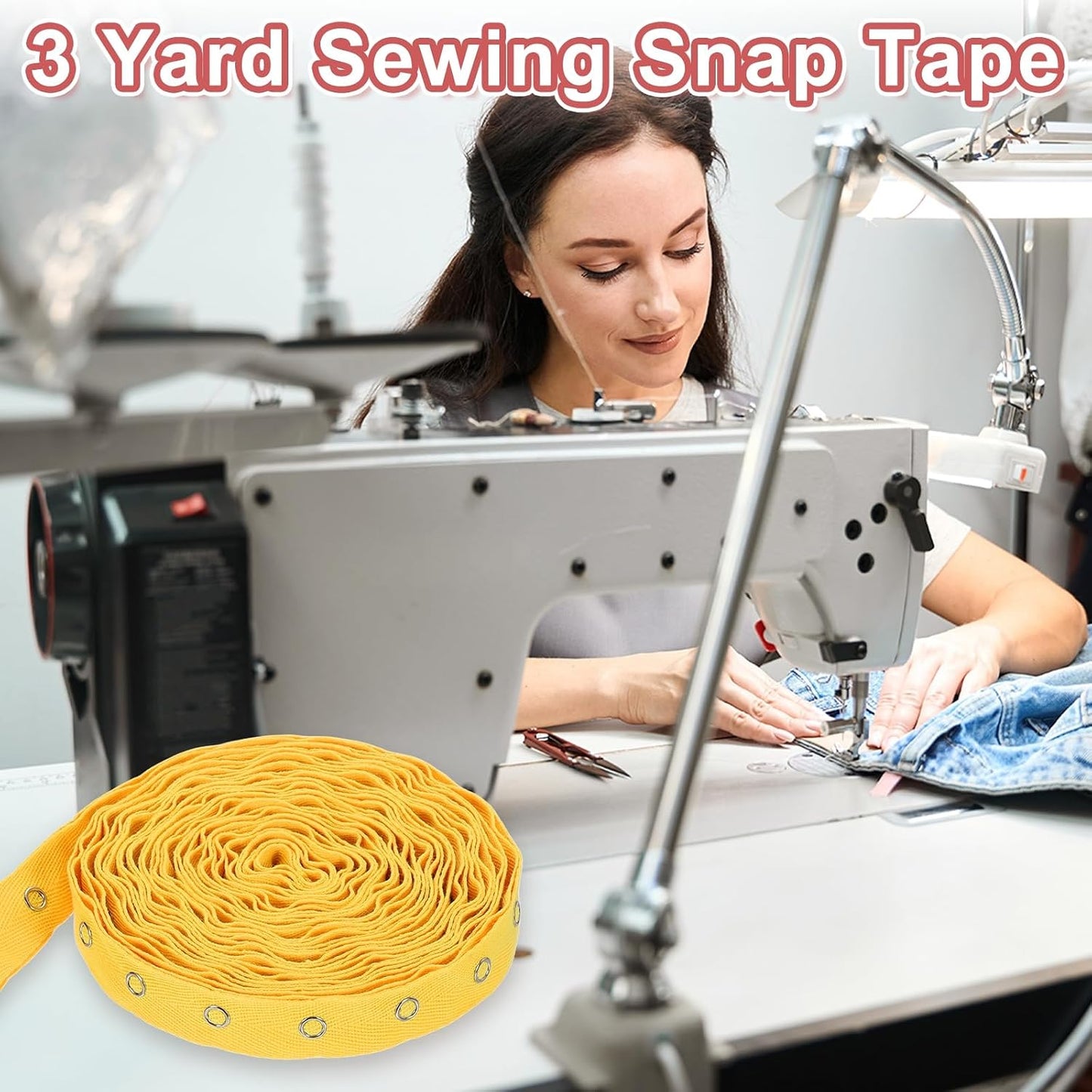 3 Yards Metal Snap Tape for Sewing Snap Buttons for Clothes, Metal Button Tape Ribbon for Clothes, Cotton Snap Trim Fastener for DIY Crafts, 0.78" Width,Yellow