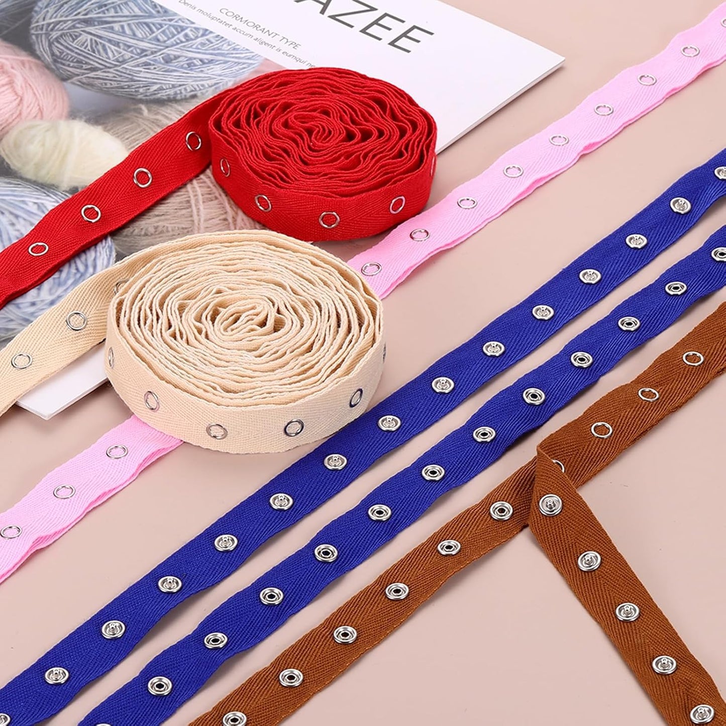 3 Yards Metal Snap Tape for Sewing Snap Buttons for Clothes, Metal Button Tape Ribbon for Clothes, Cotton Snap Trim Fastener for DIY Crafts, 0.78" Width,Yellow