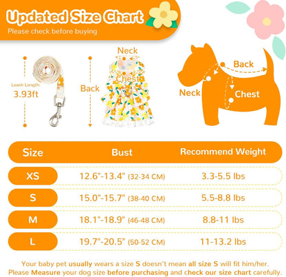 Dog Harness Dress Leash Set for Small Dog Summer Clothes Girl Female Puppy Cats Outfits Cute Floral Bowknot Princess Birthday Dress for Extra Small Pet Doggie Kitten Outfits Apparel(Yellow,XS)