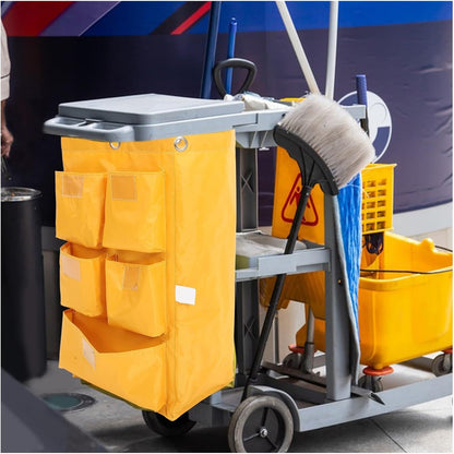 Replacement Janitorial Cart Bag Housekeeping Cart Bag Versatile Cleaning Cart Pouch Sturdy Janitorial Supply Bag for Cleaning Trolleys Tool Organization and for Housekeeping Commercial(Yellow)