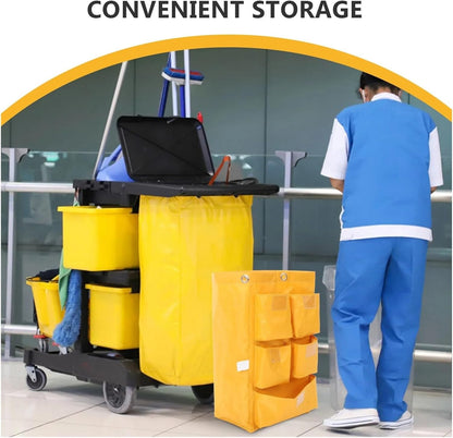Replacement Janitorial Cart Bag Housekeeping Cart Bag Versatile Cleaning Cart Pouch Sturdy Janitorial Supply Bag for Cleaning Trolleys Tool Organization and for Housekeeping Commercial(Yellow)