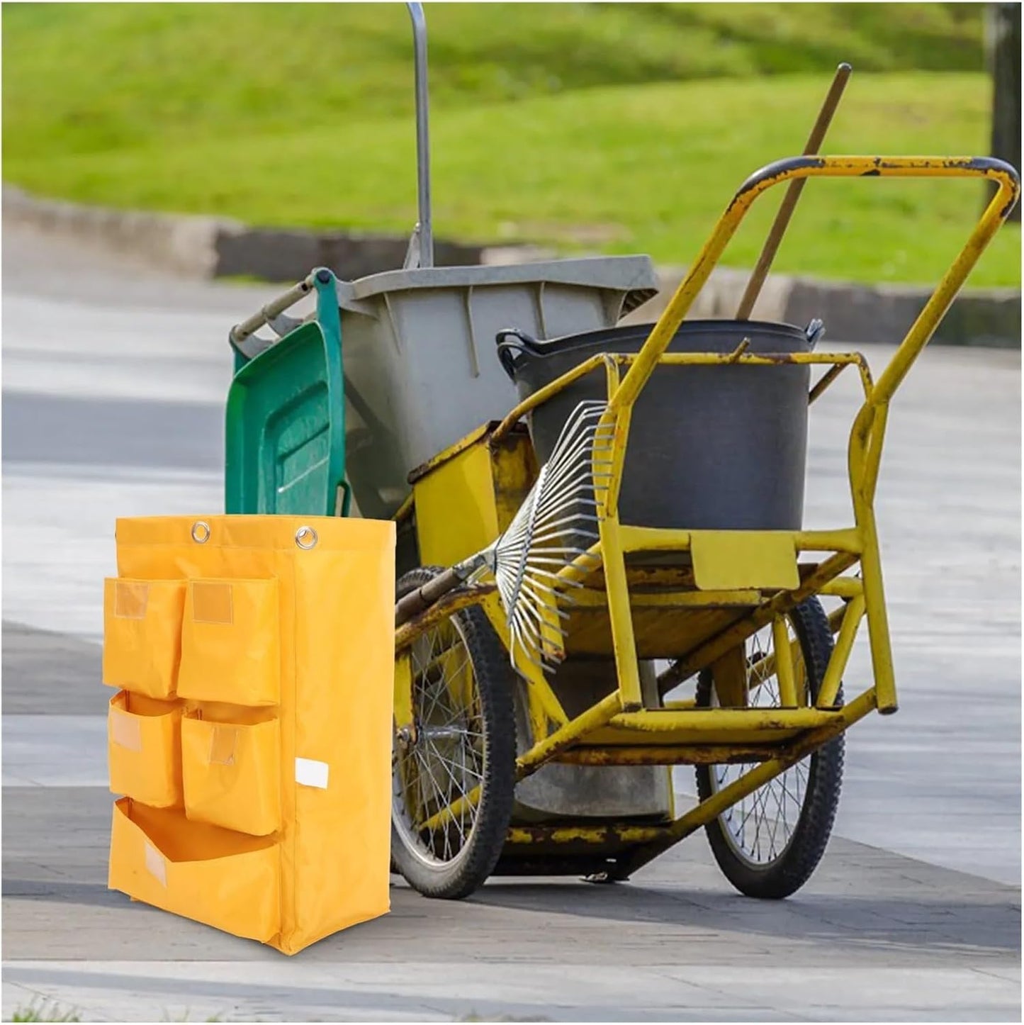 Replacement Janitorial Cart Bag Housekeeping Cart Bag Versatile Cleaning Cart Pouch Sturdy Janitorial Supply Bag for Cleaning Trolleys Tool Organization and for Housekeeping Commercial(Yellow)